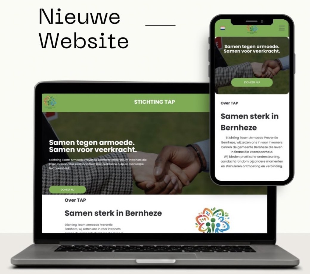 Website van Stichting TAP Bernheze op laptop en telefoon